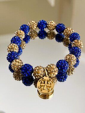 Rustic Cuff Shambala Beaded Stretch Bracelet blu/gld